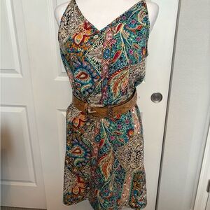 Blue and Orange Sleeveless Halter Sundress